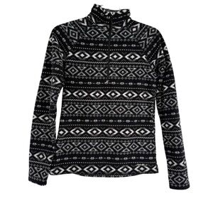 Eddie Bauer Women's Size XS First Ascent 1/4 Zip Ikat Fleece Pullover Top Black
